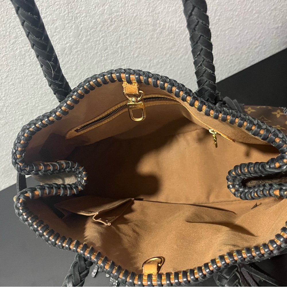 Louis Vuitton Brown Monogram Canvas Shoulder Bag with Black Braided Tassels - Picture 7 of 11